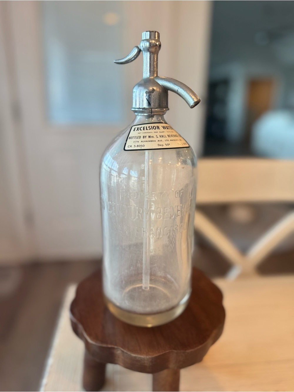 Excelsior Works Vintage Glass Seltzer Water Clear Glass with Top And Straw